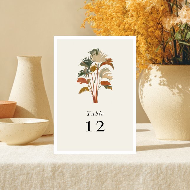 Numéro De Table Palmiers tropicaux Aquarelle Pastel Boho Mariage (Créateur téléchargé)