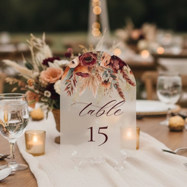 Numéro de table Pampas Fleurs de Bourgogne en Terr (Créateur téléchargé)