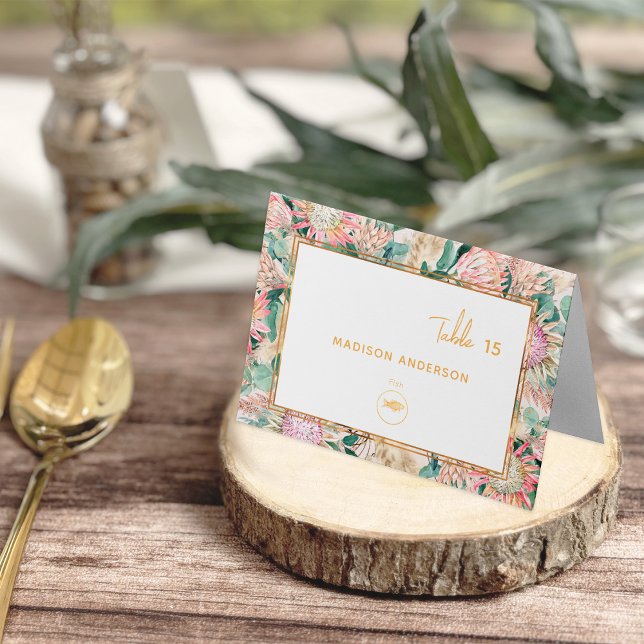 Numéro De Table Pampas Grass Fish Meal Choice Guest Name Card (Créateur téléchargé)