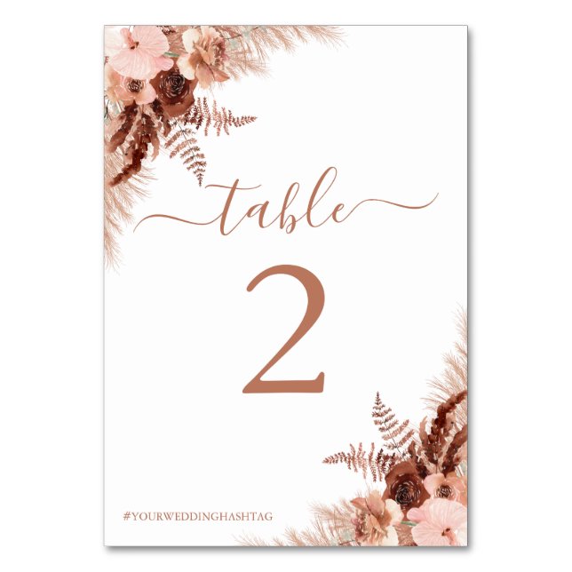 Numéro De Table Pampas moderne Grass Bohème Mariage en terre cuite (Par défaut)