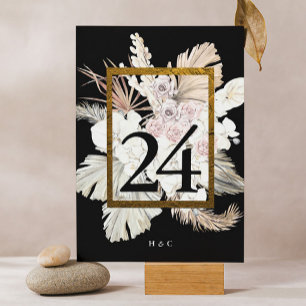 Numéro De Table Pampas Noir Grass séché Jungle tropicale Floral