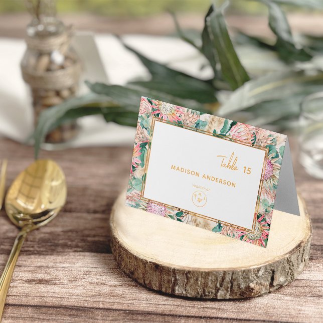Numéro De Table Pampas Vegetarian Meal Choice Guest Name Card (Créateur téléchargé)