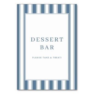 Numéro De Table Panneau de bar à dessert élégant rayé bleu
