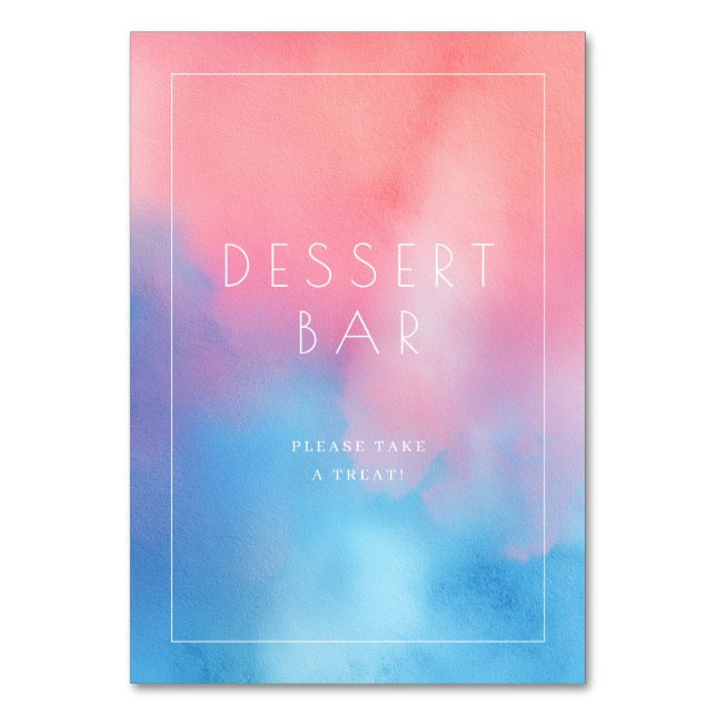 Numéro De Table Panneau de bar à desserts à l'aquarelle rose bleu  (Par défaut)