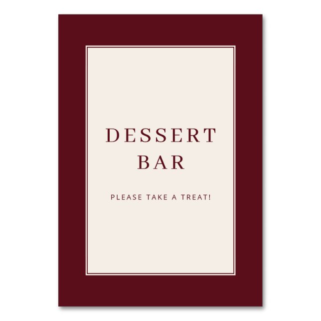 Numéro De Table Panneau de bar à desserts bordeaux élégant (Par défaut)