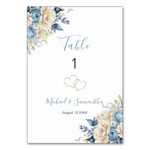 Numéro De Table Panneau de mariage élégant bleu et ivoire à motif