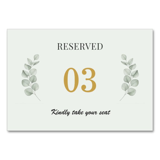 Numéro De Table Panneau de table de mariage réservé avec sauge bot (Devant)
