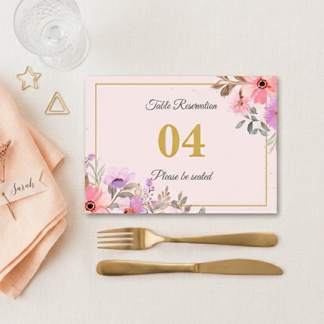Numéro De Table Panneau de table de mariage réservé floral rose ro (Créateur téléchargé)