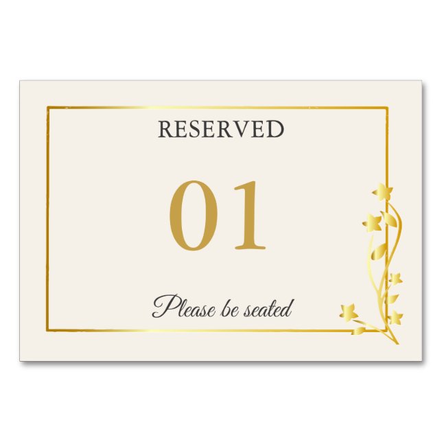 Numéro De Table Panneau de table de mariage réservé Luxe Or Élégan (Devant)