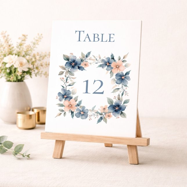 Numéro De Table Panneau d'événement floral bleu poussiéreux pour (Créateur téléchargé)