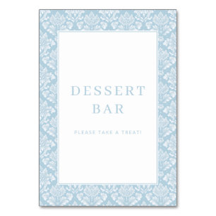 Numéro De Table Panneau élégant de bar à desserts en damas bleu cl