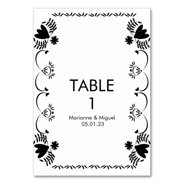 Numéro De Table Papel Picado Floral Mariage mexicain noir blanc (Par défaut)