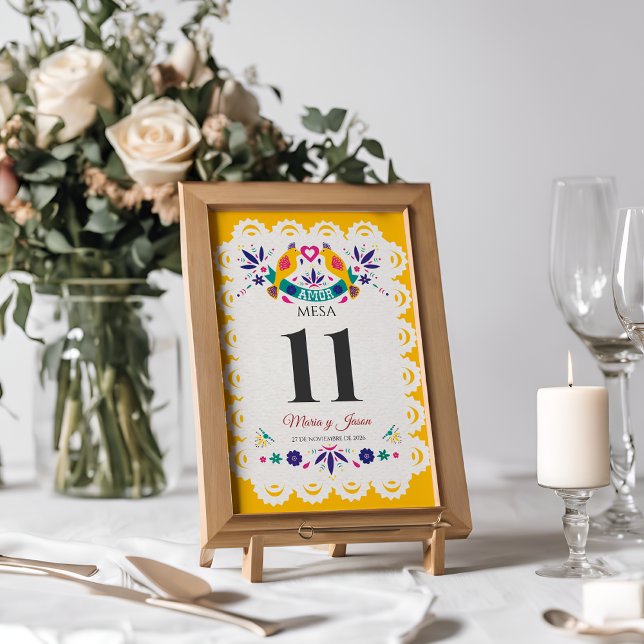 Numéro De Table Papel Picado Jaune Nuestra Boda Mariage Espagnol (Papel Picado Yellow Nuestra Boda Spanish Wedding Table Number)