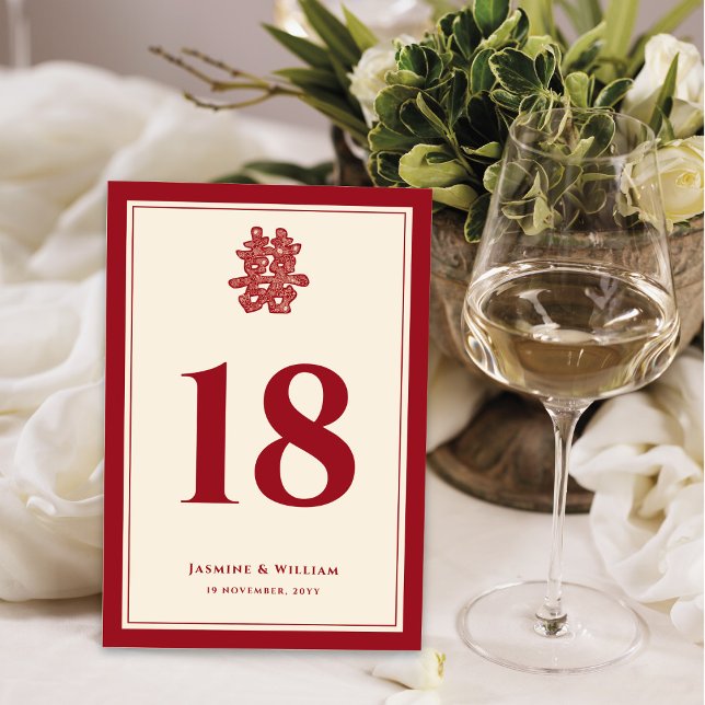 Numéro De Table Papier découpé floral double bonheur mariage chino (Créateur téléchargé)