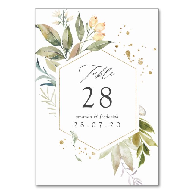 Numéro De Table Papier Peint Fleurs Aquarelle Géométrique Mariage  (Par défaut)