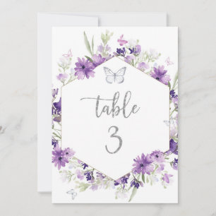 Numéro de table papillon argent floral violet