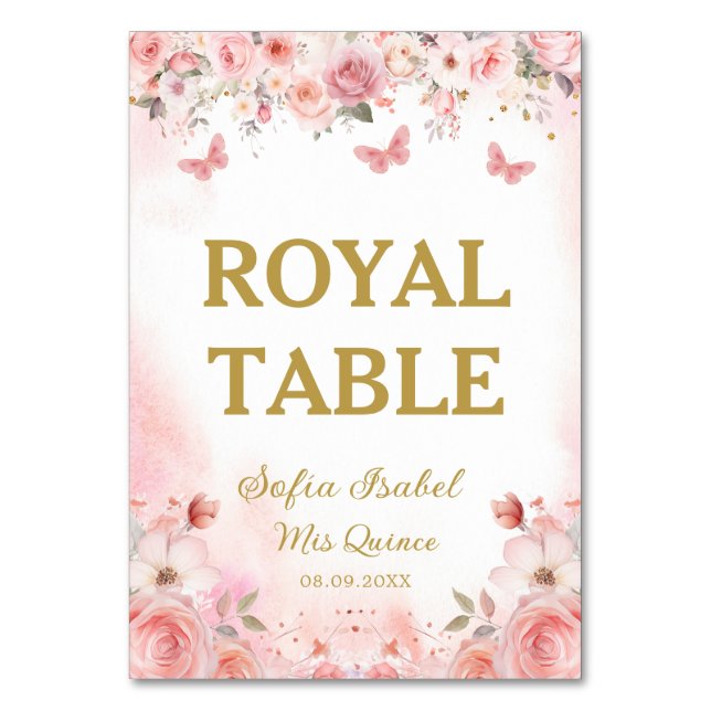 Numéro De Table Papillon floral rose rose pâle Quinceañera (Par défaut)