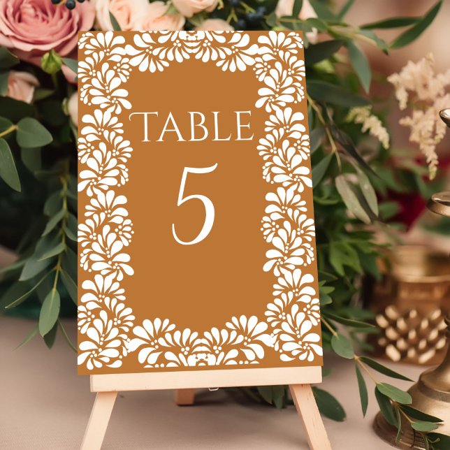 Numéro De Table papillon mexicain en terre cuite (Mexican talavera terracotta papel picado table number cards Mexican fiesta table numbers)