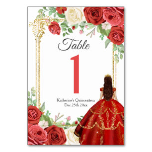 Numéro De Table Papillon Quinceanera des Roses rouges mexicaines