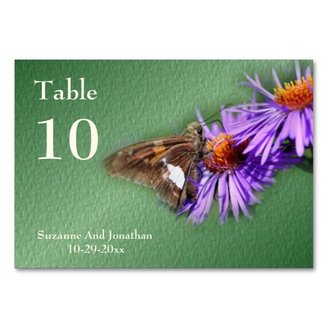 Numéro De Table Papillon sur la nature Aster Mariage personnalisé (Devant)