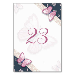 Numéro De Table papillons bleu marine rose floral