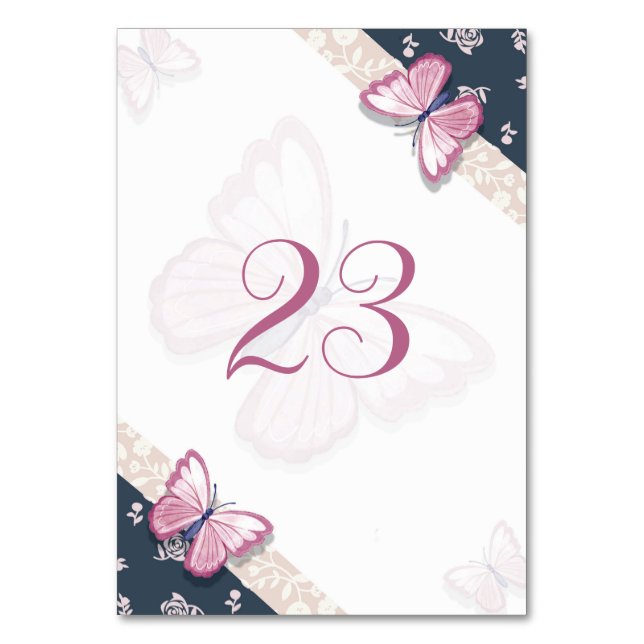 Numéro De Table papillons bleu marine rose floral (Par défaut)