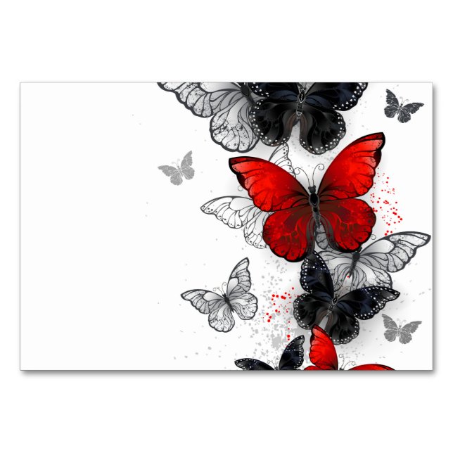 Numéro De Table Papillons noirs et rouges volants (Devant)