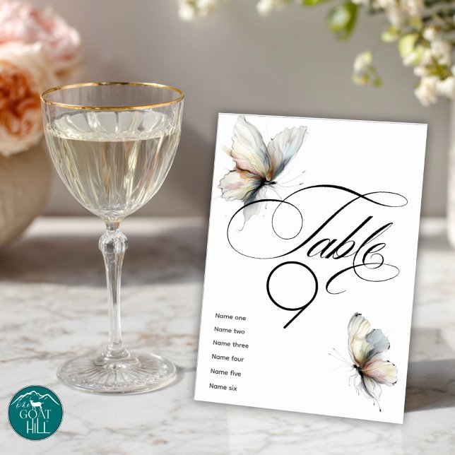 Numéro De Table Papillons pastel à l'encre abstraite élégants  (Créateur téléchargé)