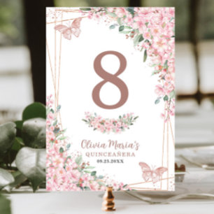 Numéro De Table Papillons Roses en fleurs de cerisier Quinceañera