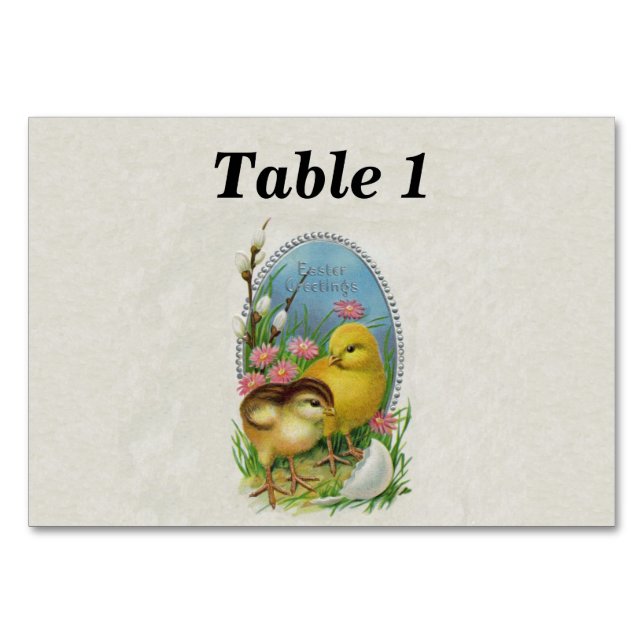 Numéro De Table Pâques Salutations Bébé Jaune Poussins Fleurs d'oe (Devant)