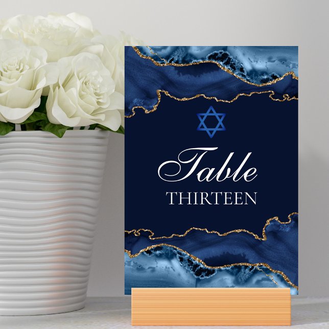 Numéro De Table Parti bat mitzvah Marine Blue Gold Star de David (Créateur téléchargé)