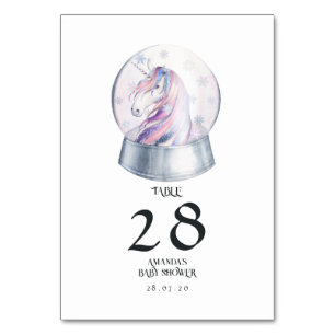 Numéro De Table Parties scintillant aquarelle Unicorn hiver