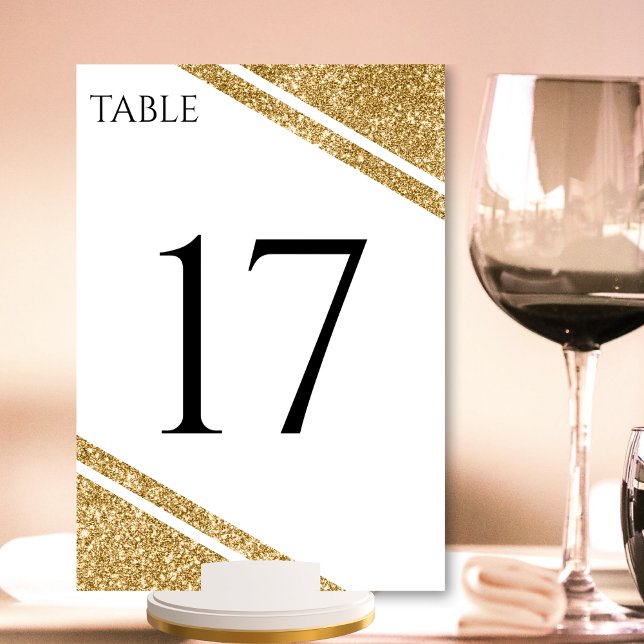 Numéro De Table Parties scintillant blanche et or Grille mariage r (White & Gold Glitter Stripe Wedding Reception Table Number)