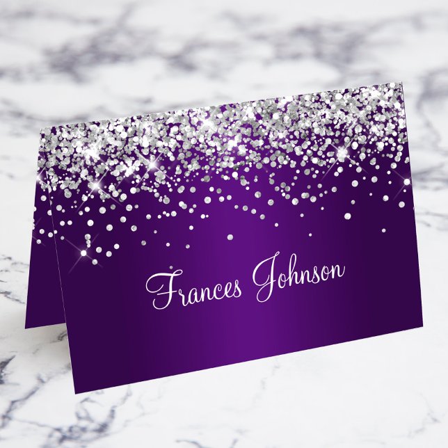 Numéro De Table Parties scintillant d'argent Royal violet Ombre No (Silver Glitter Royal Purple Ombre Name Place Cards)