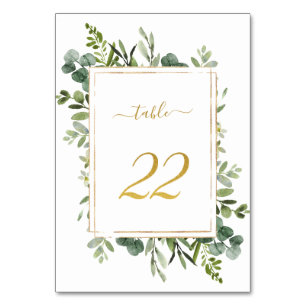 Numéro De Table Parties scintillant d'or Mariage vert botanique nu