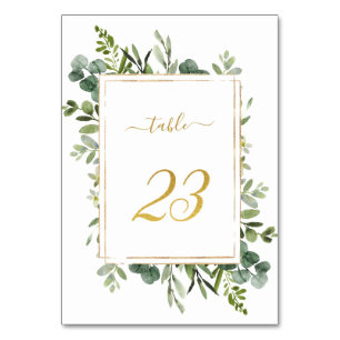 Numéro De Table Parties scintillant d'or Mariage vert botanique nu