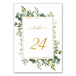 Numéro De Table Parties scintillant d'or Mariage vert botanique nu