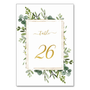 Numéro De Table Parties scintillant d'or Mariage vert botanique nu