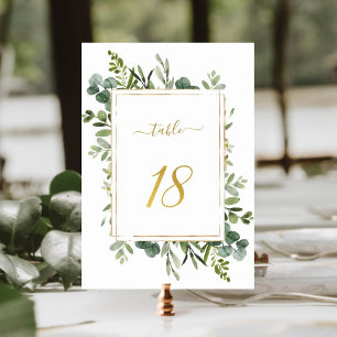 Numéro De Table Parties scintillant d'or Mariage vert botanique nu