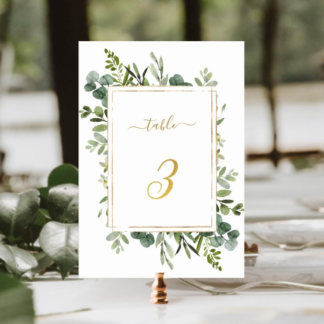 Numéro De Table Parties scintillant d'or Mariage vert botanique nu (Créateur téléchargé)