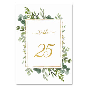 Numéro De Table Parties scintillant d'or Mariage vert botanique nu