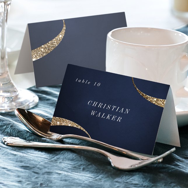 Numéro De Table Parties scintillant d'or marine moderne Foldable P (Modern navy gold glitter Foldable Place Card)