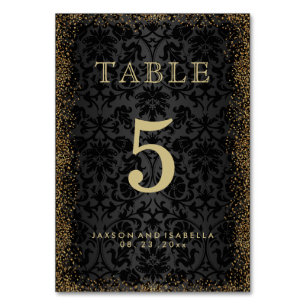 Numéro De Table Parties scintillant en damas noir et en Confetti o