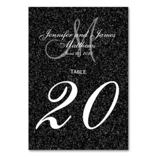 Numéro De Table Parties scintillant Look noir et blanc Monogramme
