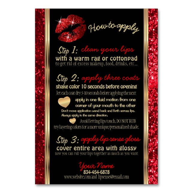 Numéro De Table Parties scintillant rouge lèvre Comment appliquer  (Par défaut)