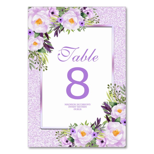 Numéro De Table Parties scintillant tendance Purple Floral Sweet 1 (Par défaut)