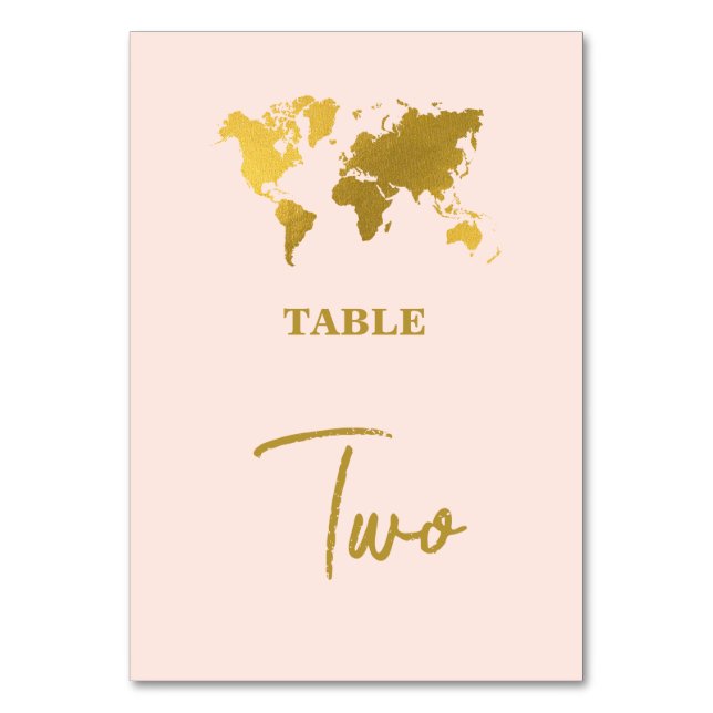 Numéro De Table Passeport Mariage Destination Monde Rose Pâle Doré (Par défaut)