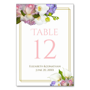 Numéro De Table Pastel Bouquet Spring Floral or et Mariage rose