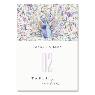 Numéro De Table Pastel Classy Aquarelle Florale Peacock Mariage