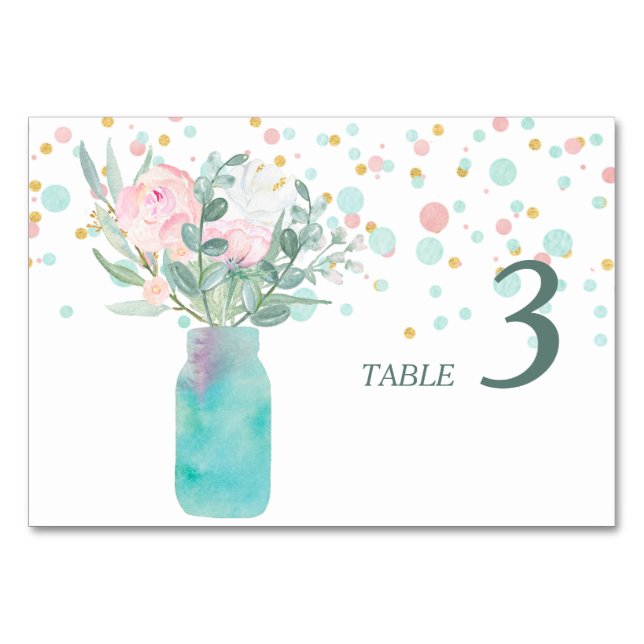 Numéro De Table Pastel Confetti Mason Jar Table Mariage (Devant)